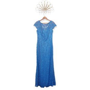 Tadashi Shoji Blue Embroidered Lace Cap Sleeve Gown